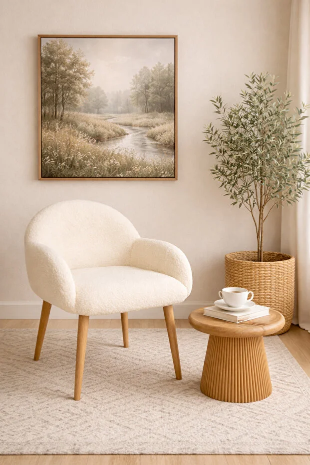 Jasmine Ahşap Ayaklı Retro Puf Minimal Berjer